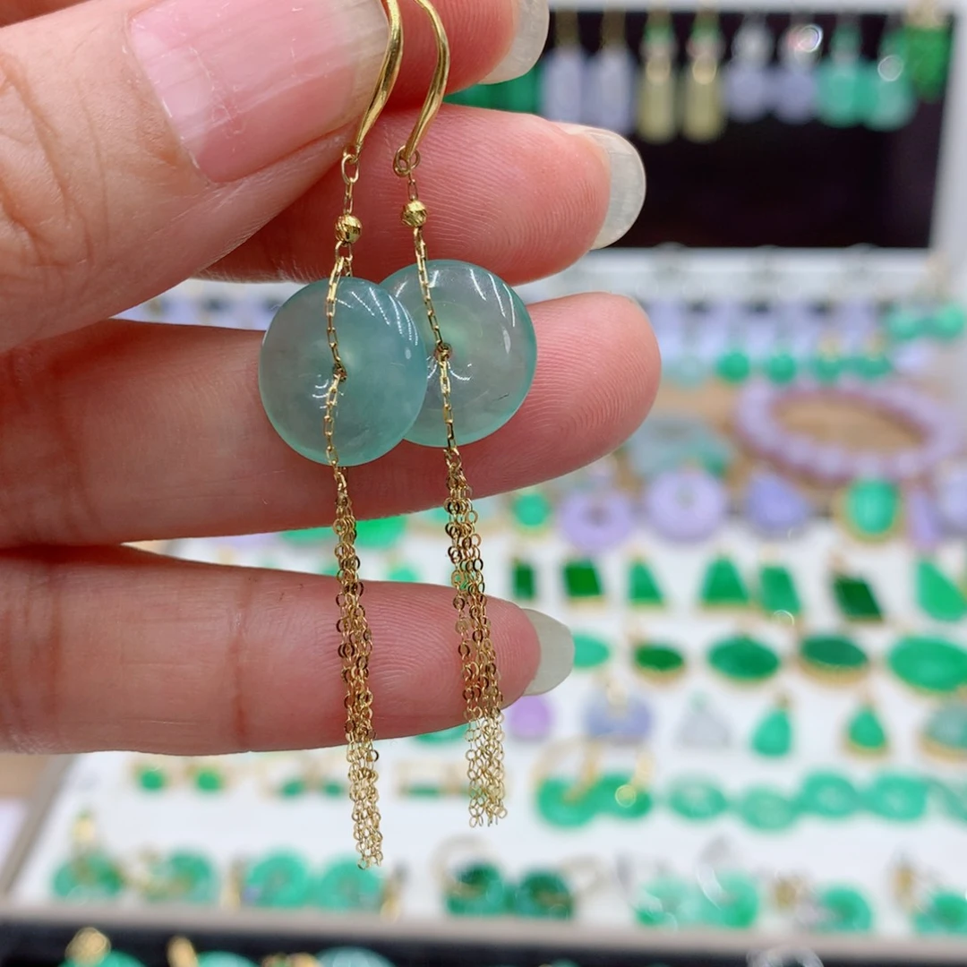 翡翠18K金镶嵌耳饰