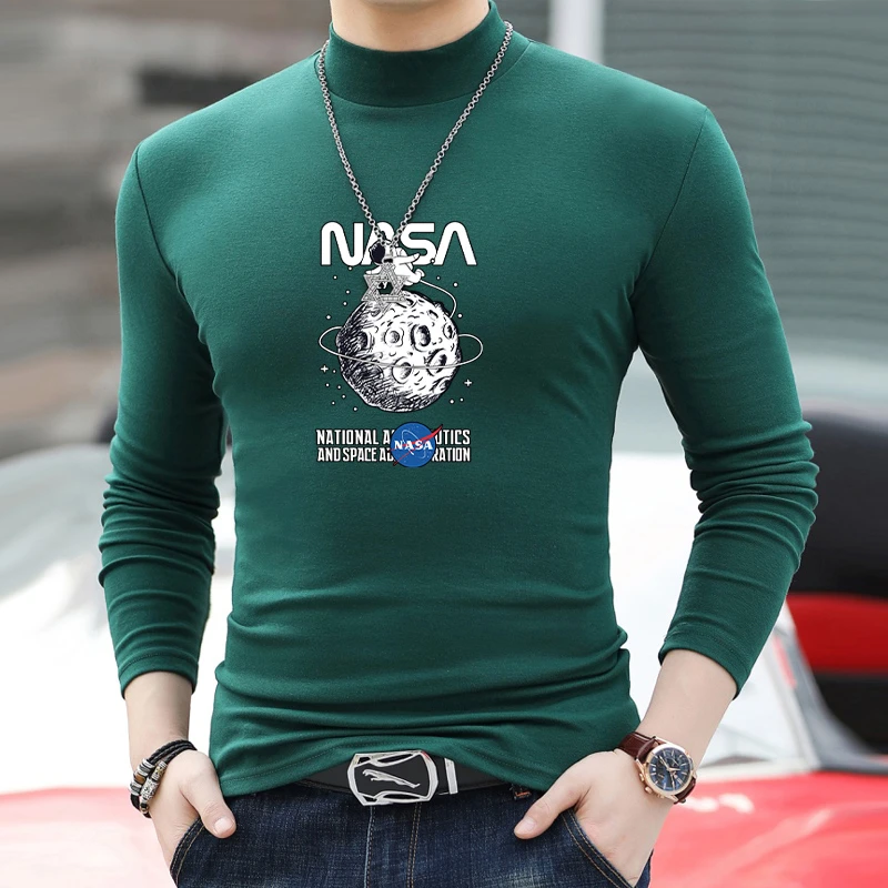 男百搭紧身印花打底秋衣修身青年舒适秋冬上衣半高领长袖保暖T恤