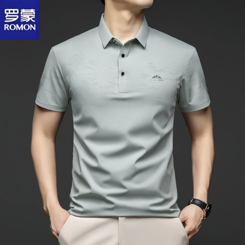 【桑蚕丝+冰氧丝】罗蒙夏季凉爽POLO衫男透气翻领亲肤柔软薄款半袖