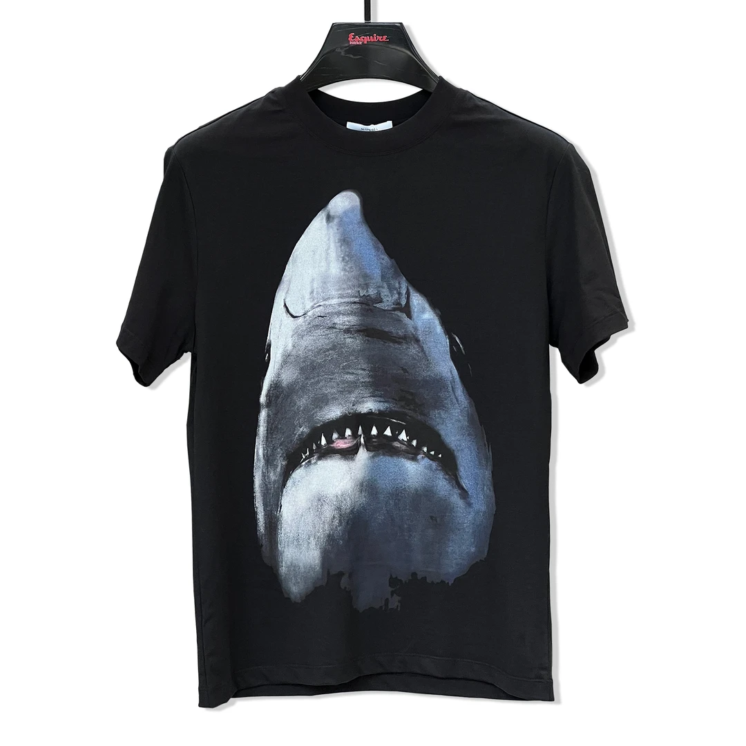 夏季男士修身版纯棉复古个性鲨鱼大码男款男短袖T恤圆领宽松半袖