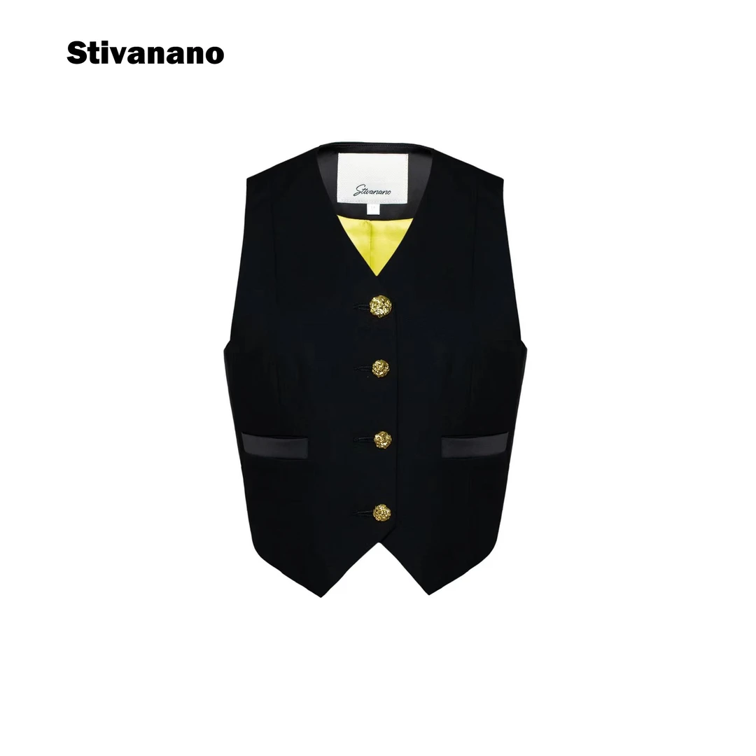 Stivanano金属扣菱形下摆拼接马甲