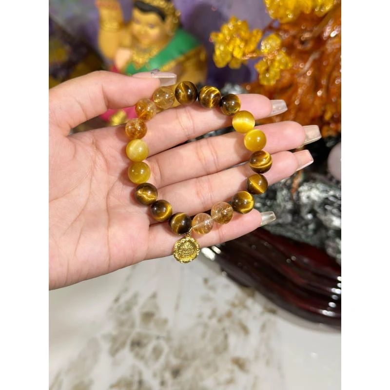 【三黄材生】10mm天然金虎眼黄虎眼黄塔晶情侣款手串财富多样性发一