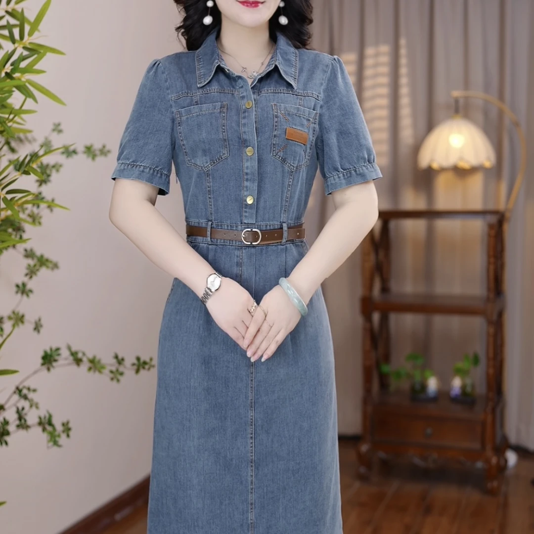 【新款-05】夏季牛仔短袖连衣裙优雅气质时尚减龄收腰显瘦