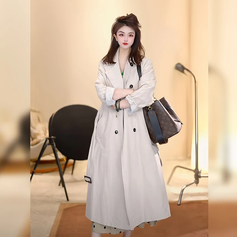 【linda姐高端线】秋冬气质时尚宽松长款纯色风衣外套UF2W0013