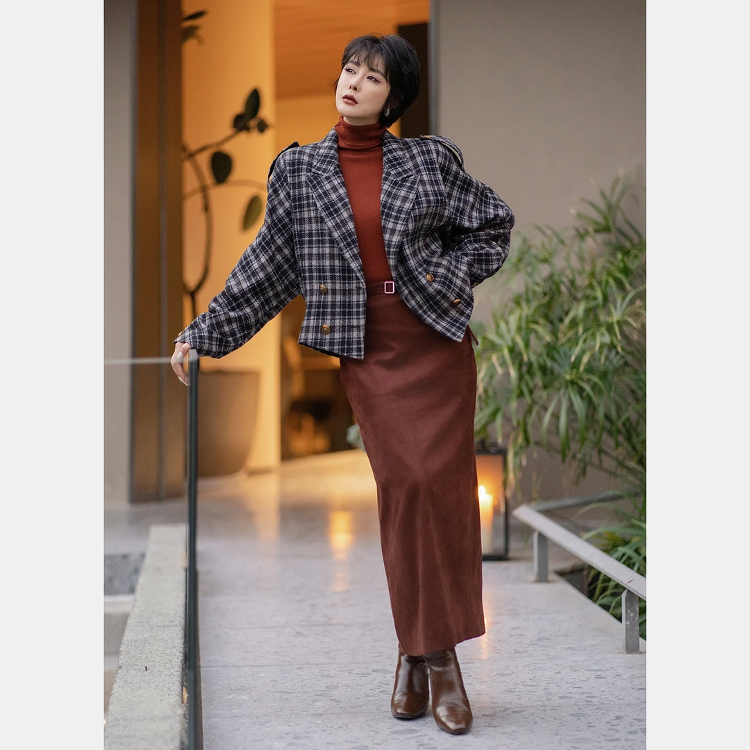 【英派】中古廓形 彩色格子羊毛呢 常青藤学院派复古夹克冬新品