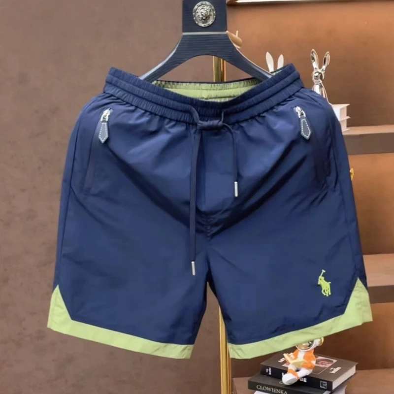 2025新款夏季透气时尚男士休闲商务短裤高端轻奢潮流拼接五分裤