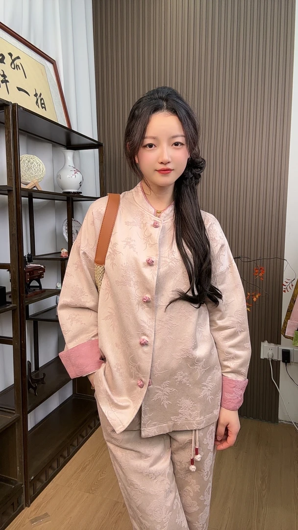 中式复古上衣斜襟厚款长袖秋冬长款中国风茶服衬衫内搭