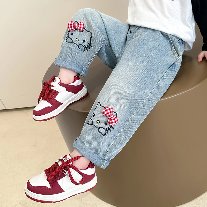 女童裤子春秋季儿童牛仔裤2025新款宝宝洋气KT猫休闲裤春装老爹裤