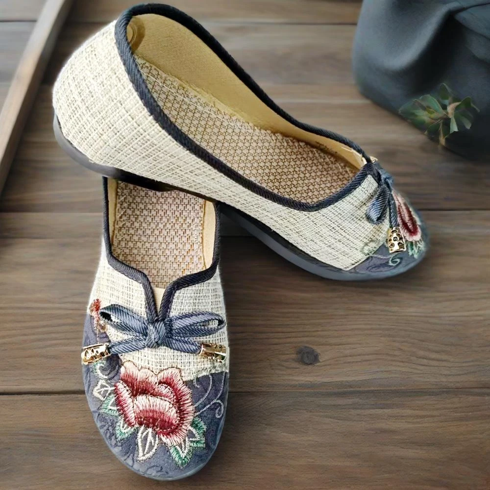 CHANGBU/畅步春夏新款一脚蹬绣花气质民族一脚蹬鞋女休闲鞋鞋子