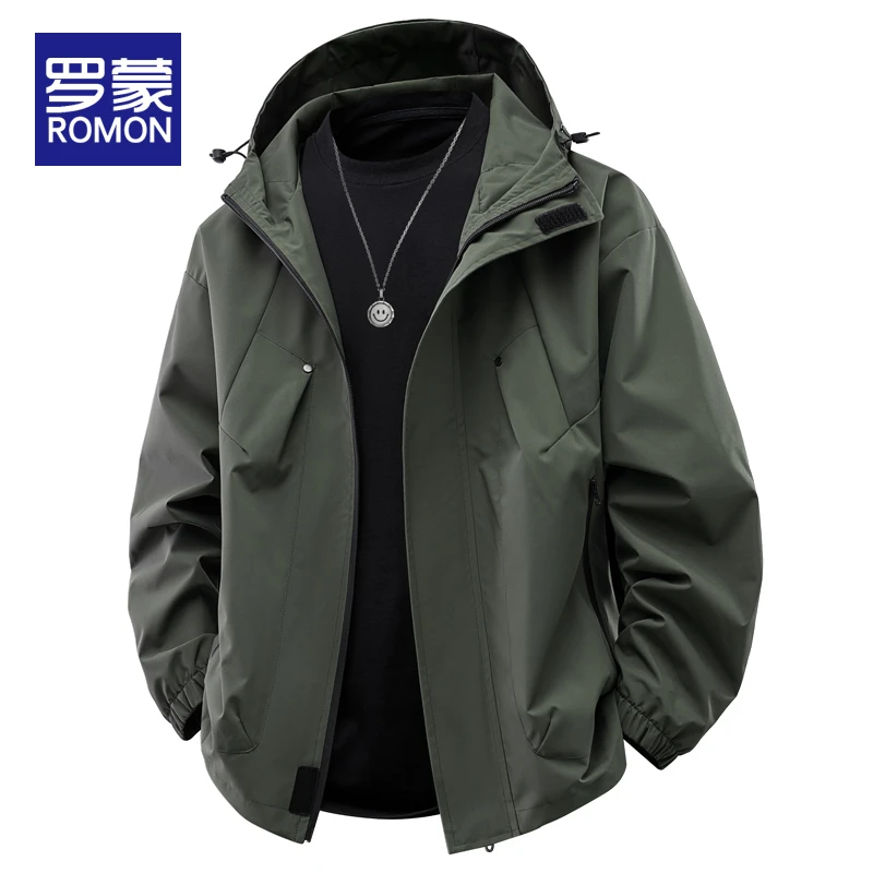 罗蒙男士春秋连帽夹克男装2025新款秋冬防风百搭休闲上衣外套男款