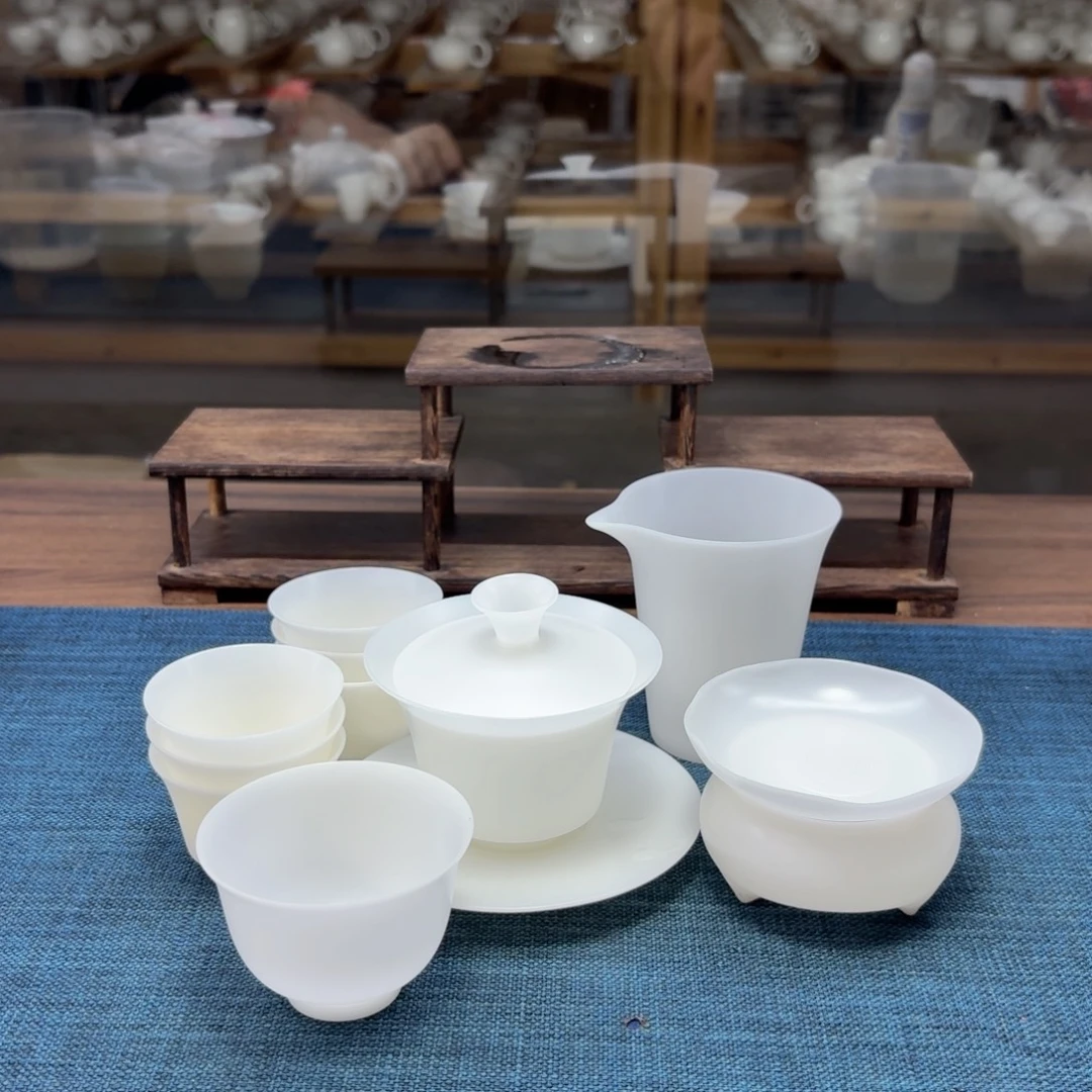 薄胎素烧璞玉冰种玉瓷茶具