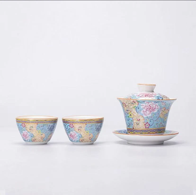 掐丝牡丹三才盖碗2杯 -ZHZ216（众）