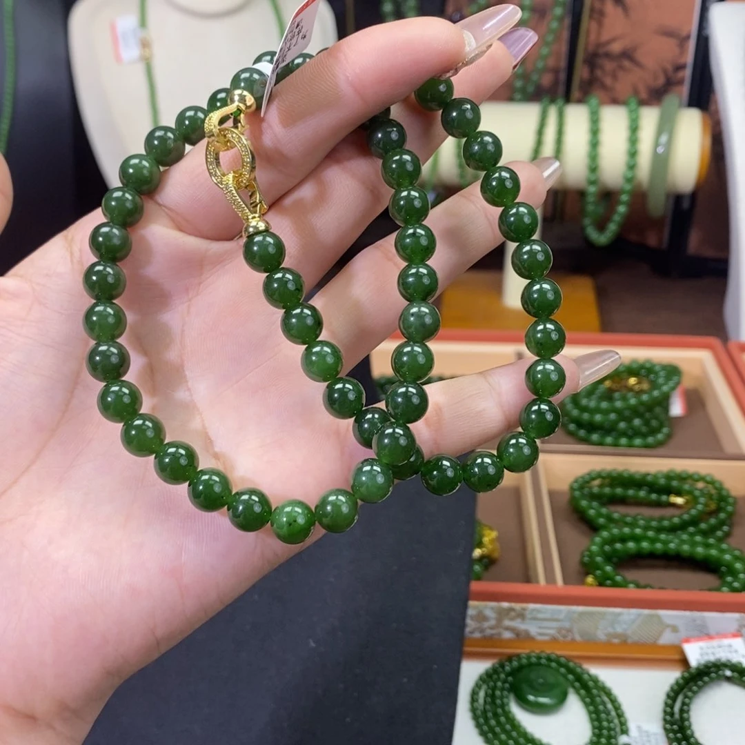 和田玉（碧玉）颈饰未镶嵌菠菜8