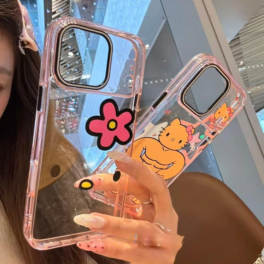 趣味可爱卡通肌肉凯蒂猫适用苹果17promax/16手机壳15保护套1413