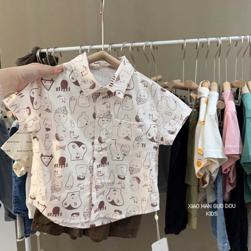 儿童韩版夏季新款衬衣男童短袖衬衫