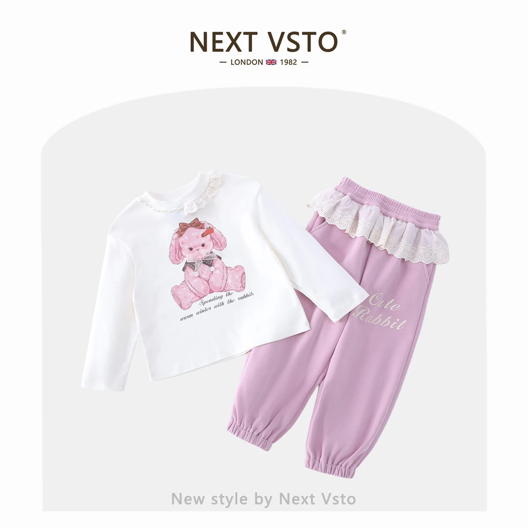 英国NEXT VSTO女童休闲套装春秋洋气女宝宝卡通长袖束脚裤两件套