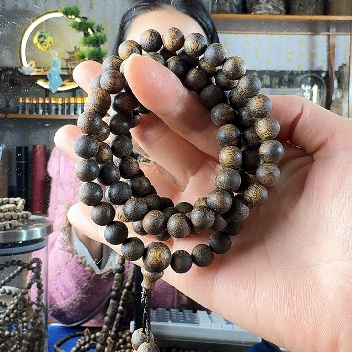 沉香手串浮***ゞ沉水浮绿奇楠沉香0.8佛珠31克