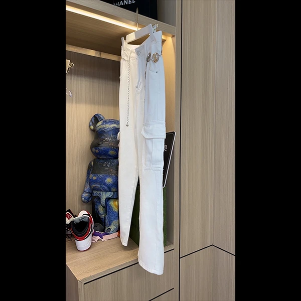 美式复古中高腰直筒垂感工装长裤舒适女裤