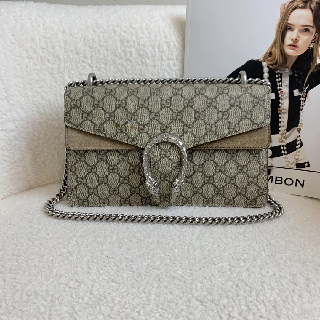 95新 GUCCI/古驰 卡其色酒神中号/98088253/12期分期/代卖服务