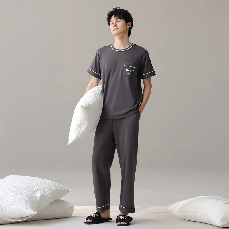 芬腾【天然纯棉】睡衣男新品四季男士圆领短袖长裤家居服休闲外穿