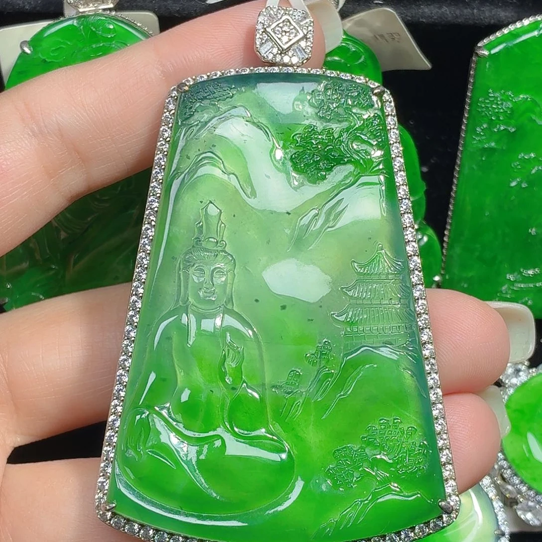 翡翠银S925镶嵌颈饰天然A货翡翠