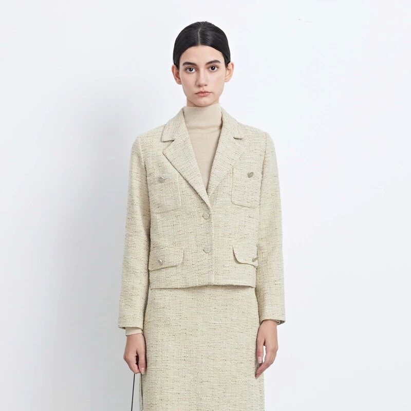 圣迪奥早秋套装气质小香风西装领肌理短款外套S233Z2210