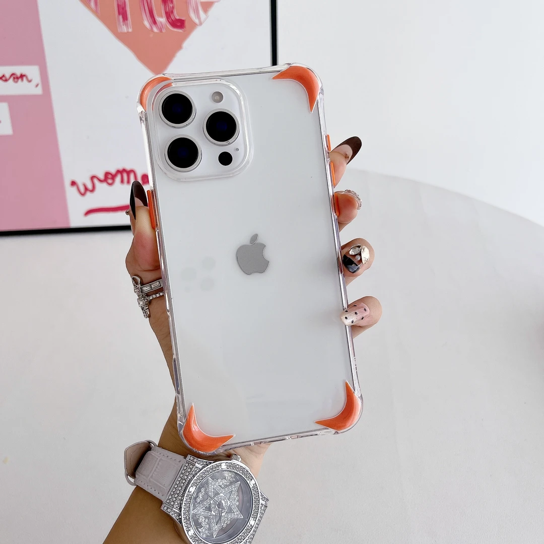 适用iPhone16promax手机壳新款苹果15大孔简约四角防摔撞色保护套