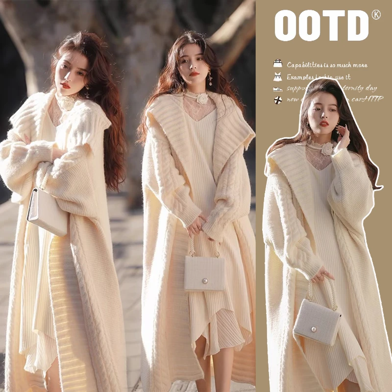 孕妇2025秋冬韩版外穿翻领针织开衫宽松慵懒风长袖孕妇中长款外套