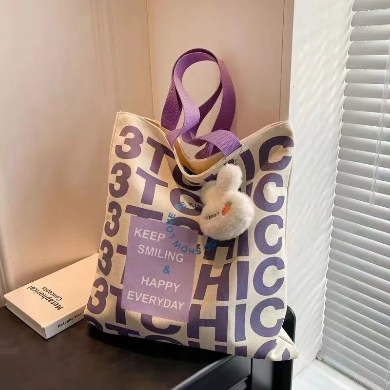 ins帆布包女2025新款潮日系香芋紫手提袋大学生单肩帆布包托特包