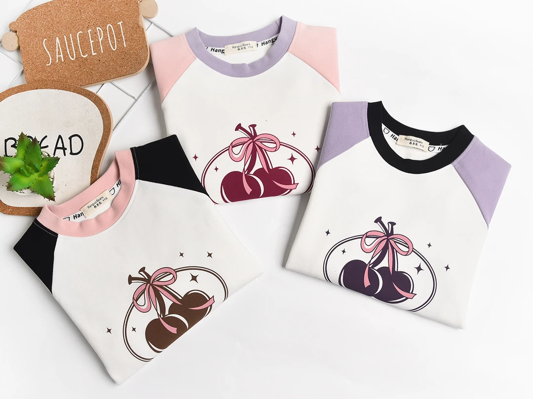 女童长袖春秋款儿童打底衫圆领中大童韩版女孩撞色上衣T恤（6616）