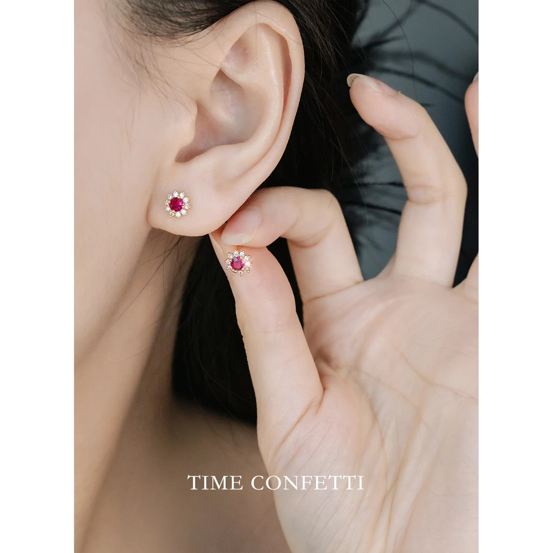 黄铜耳饰 镀K金【孙二娘】小花密镶精致法式耳钉TC 10226