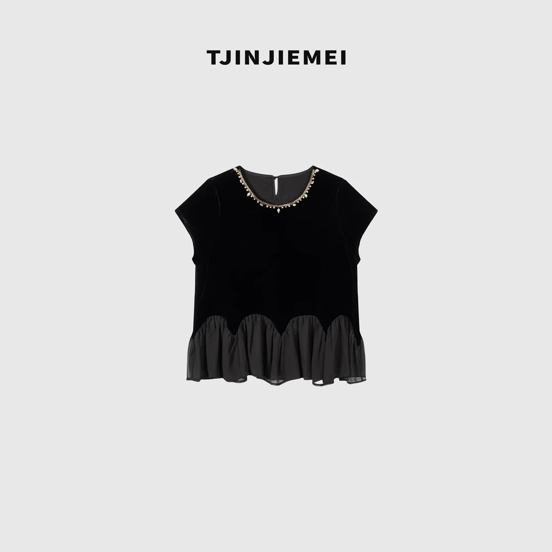 T井姐妹【缪斯】精致真丝丝绒百搭气质短袖宽松T恤DX2505-68256