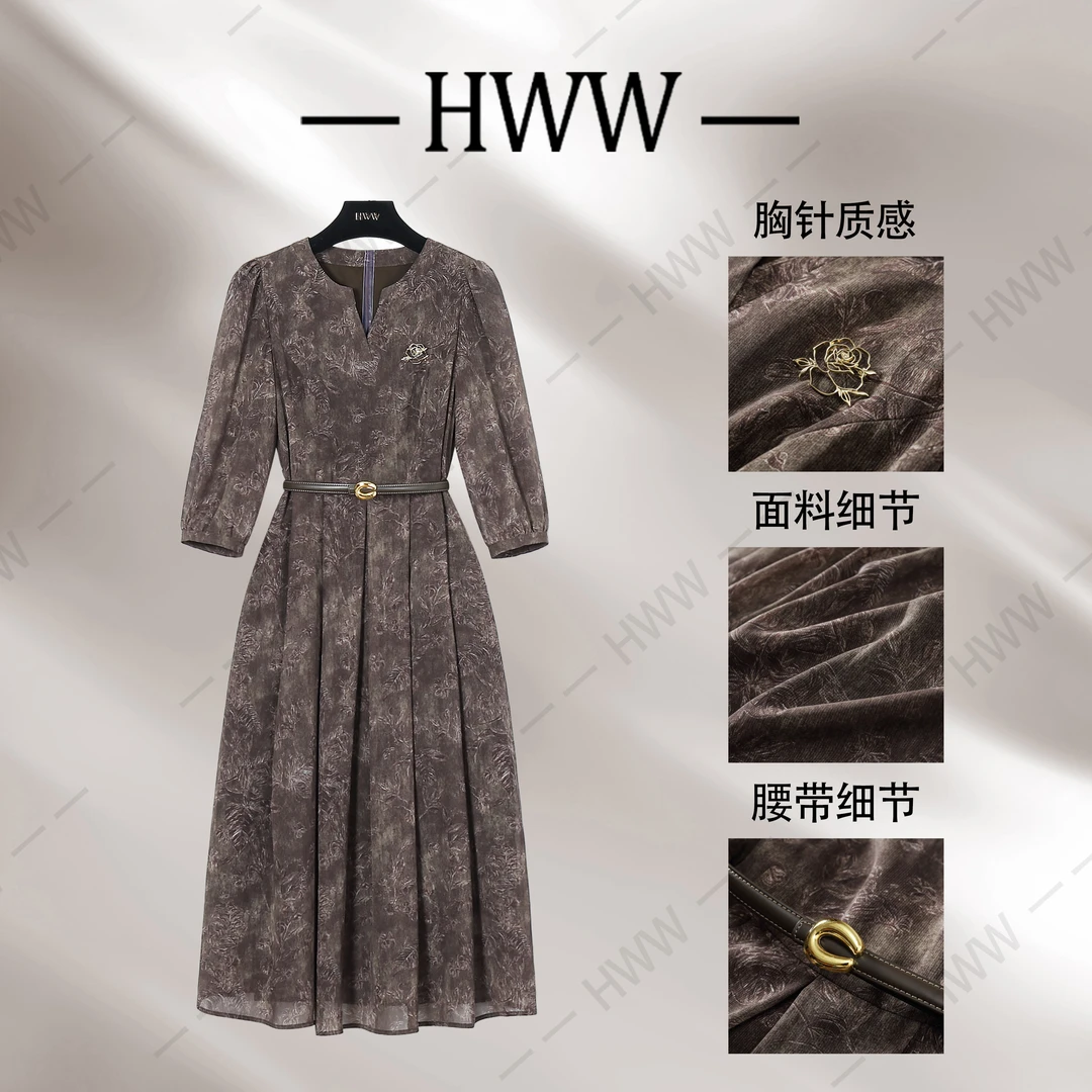 【赫尔温】设计款青骊色时尚收腰显瘦连衣裙DHZZR50559