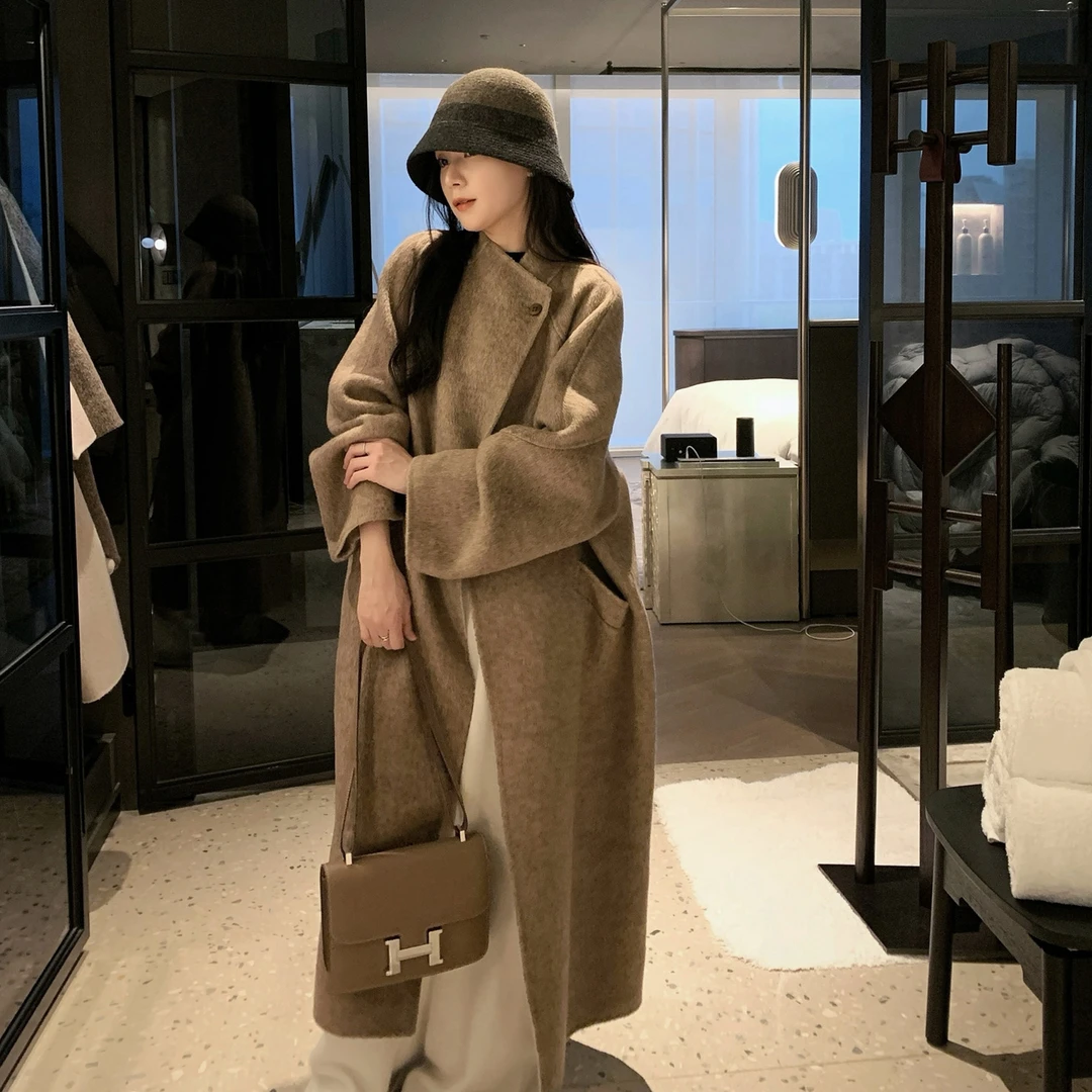 高级感100%羊毛立领双面羊毛呢大衣女显瘦中长款2025冬季新款外套