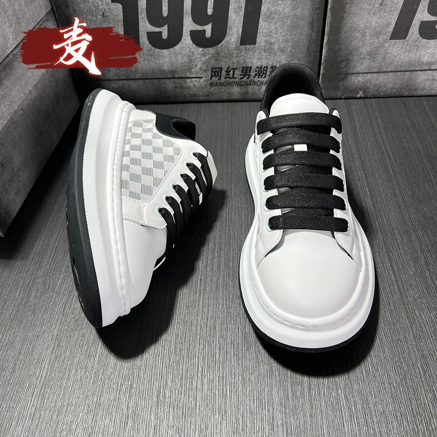 男鞋夏季网面透气2025新款潮流休闲板鞋运动百搭厚底增高小白潮鞋