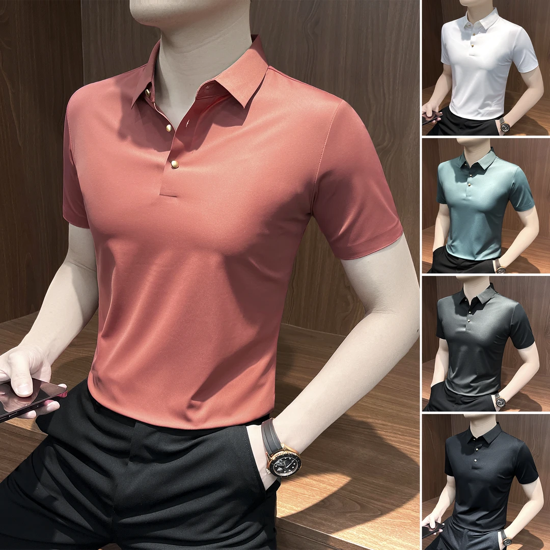冰丝无痕短袖POLO衫男款2025新款轻奢高级感夏季男装商务男士T恤