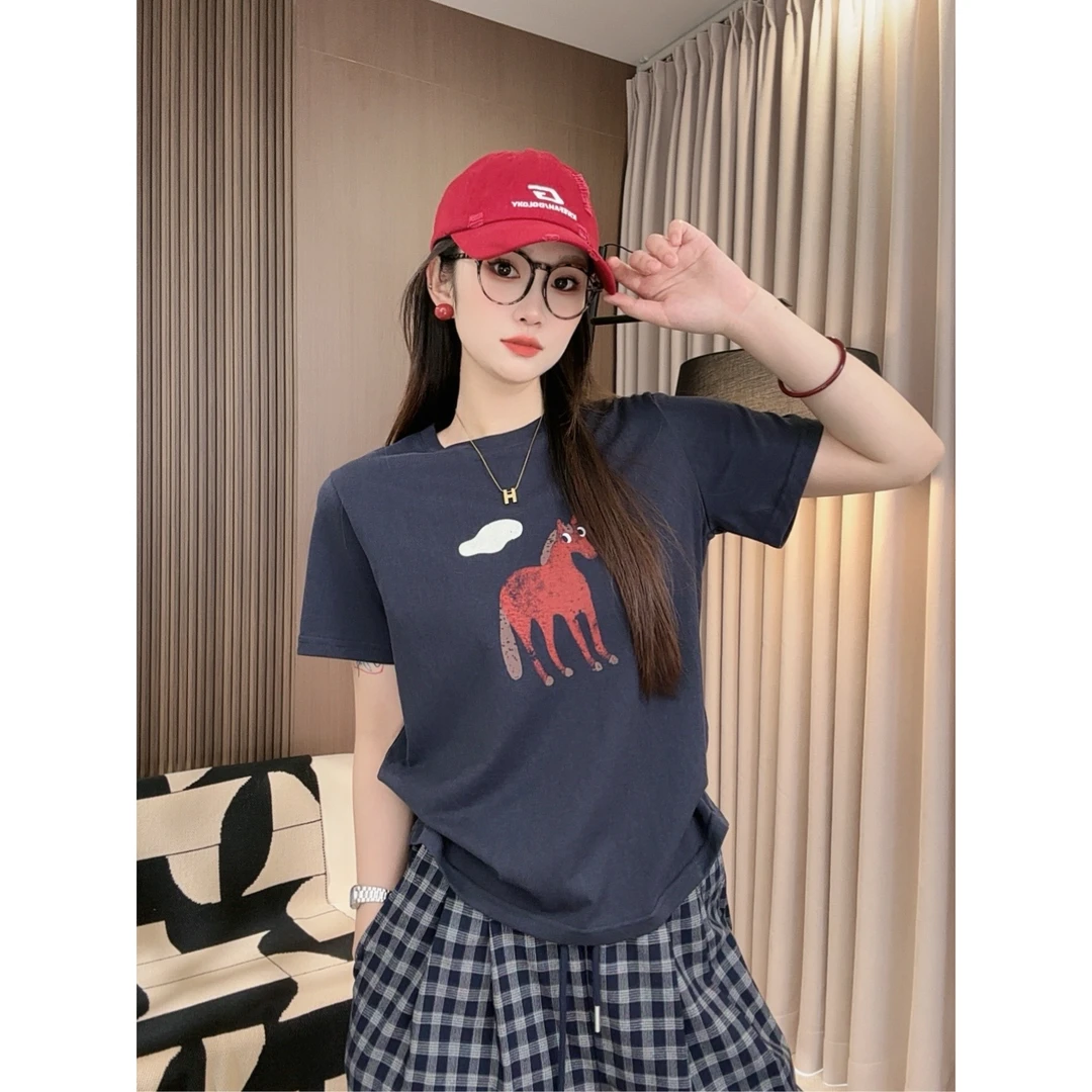 【小米】2025新款百搭时尚T恤简约显瘦宽松短袖上衣印花圆领夏季110