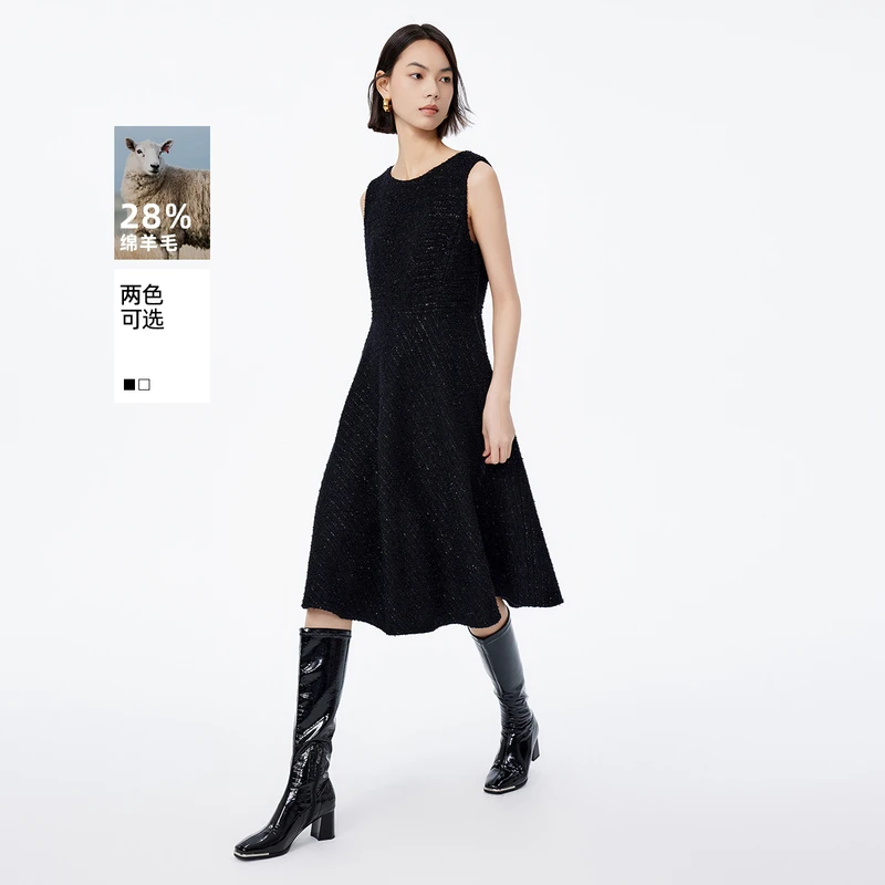 LILY冬新款复古小香风气质通勤A字无袖连衣裙123429C7912