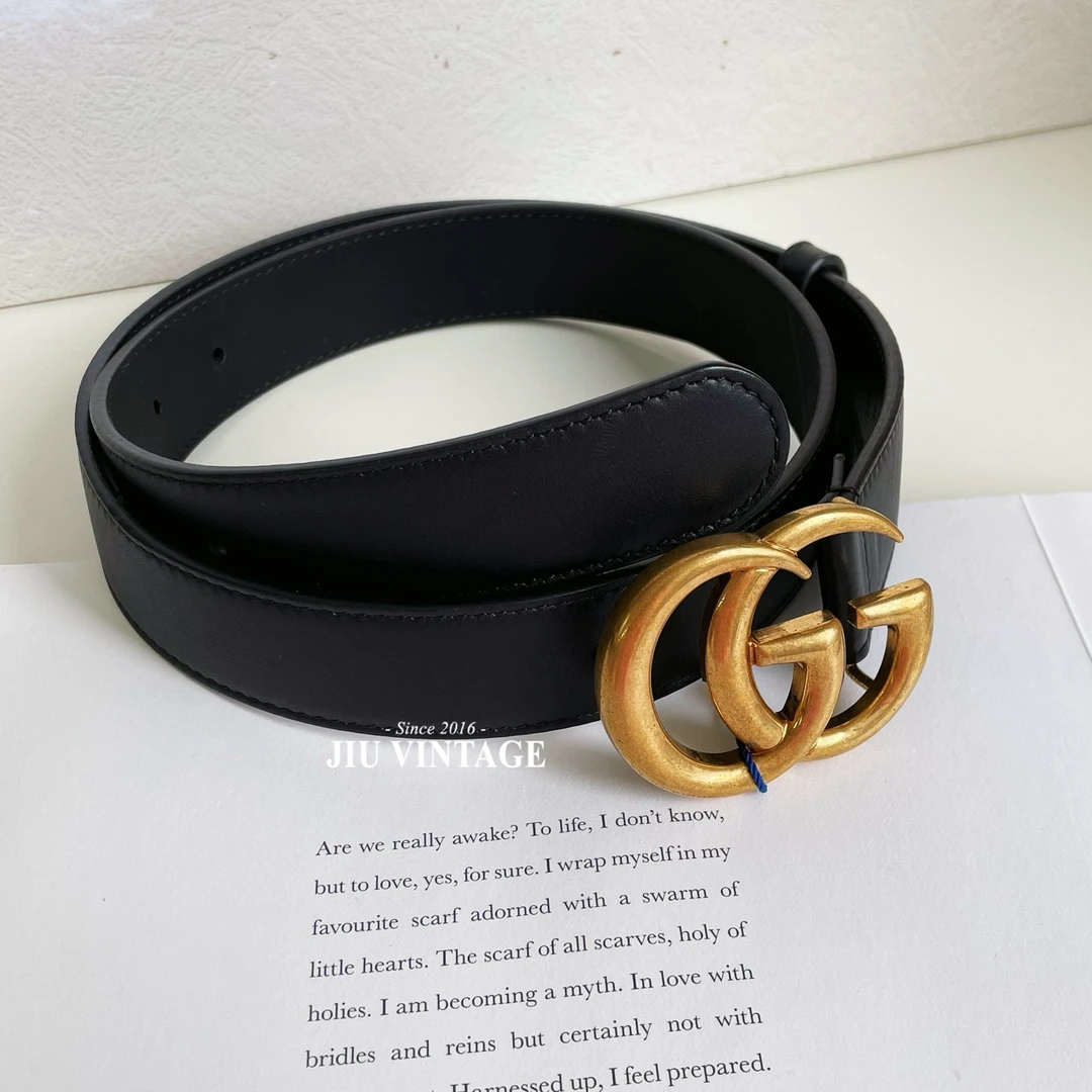99新 GUCCI/古驰 经典黑色双G皮带80码×32mmCJM13-0766