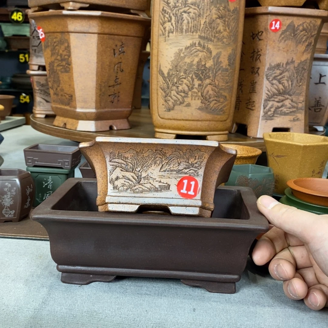 紫砂郝*型紫砂花盆盆景两个