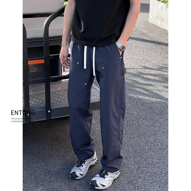 Entong美式街头铆钉机能速干伐木休闲裤男生宽松显瘦直筒vibe裤子