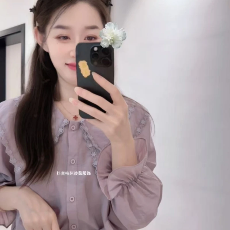 新品百搭蕾丝花边领小衫8188