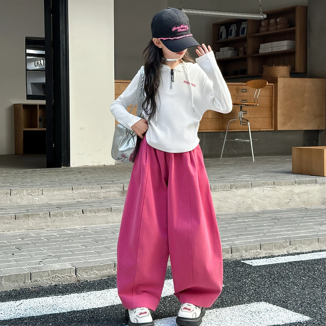 女童套装秋装2025新款儿童洋气针织T恤女孩春秋潮酷阔腿裤两件套