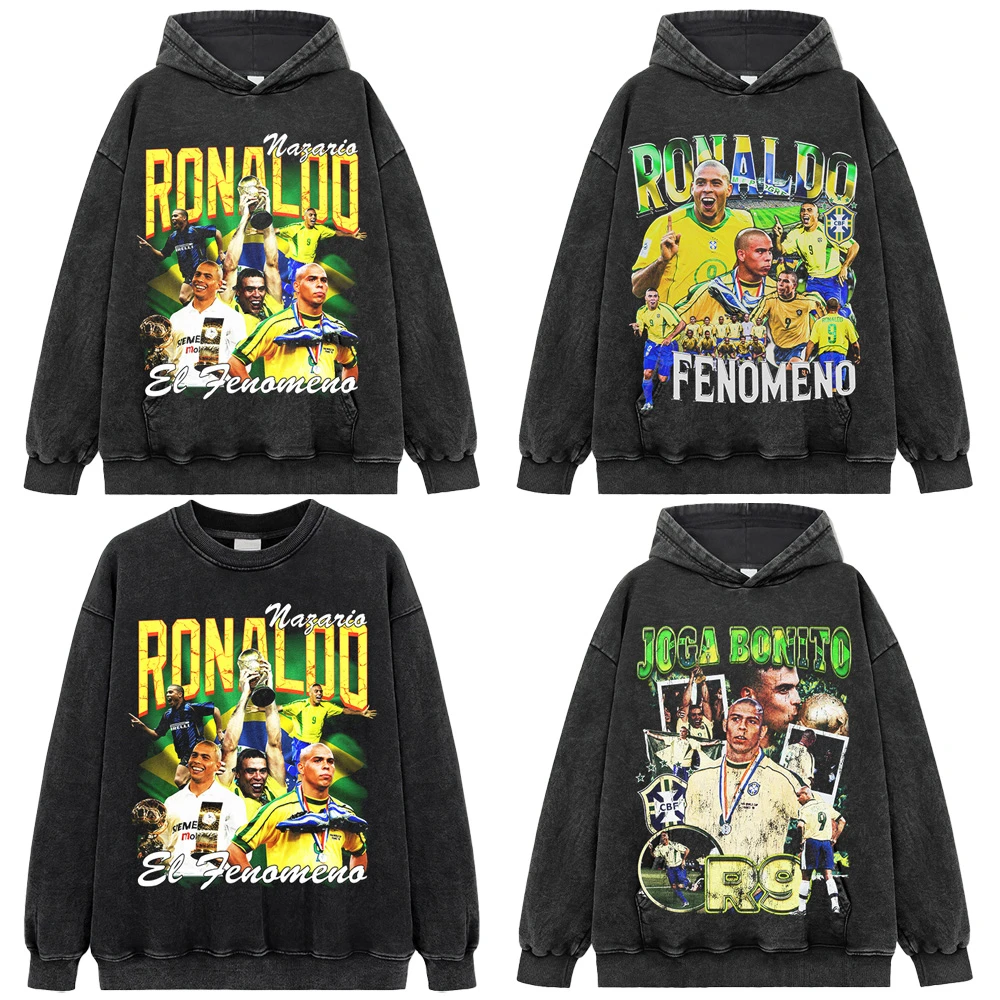 罗纳尔多Ronaldo大罗欧美足球复古印花宽松潮牌水洗纯棉重磅卫衣