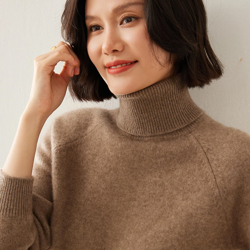 【清仓】插件高翻领七针双股加厚款羊绒衫