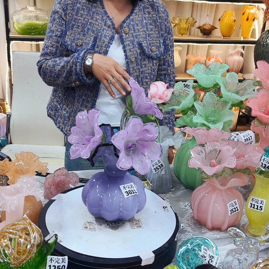 3朵花+1瓶不完美家悦美居琉璃摆件