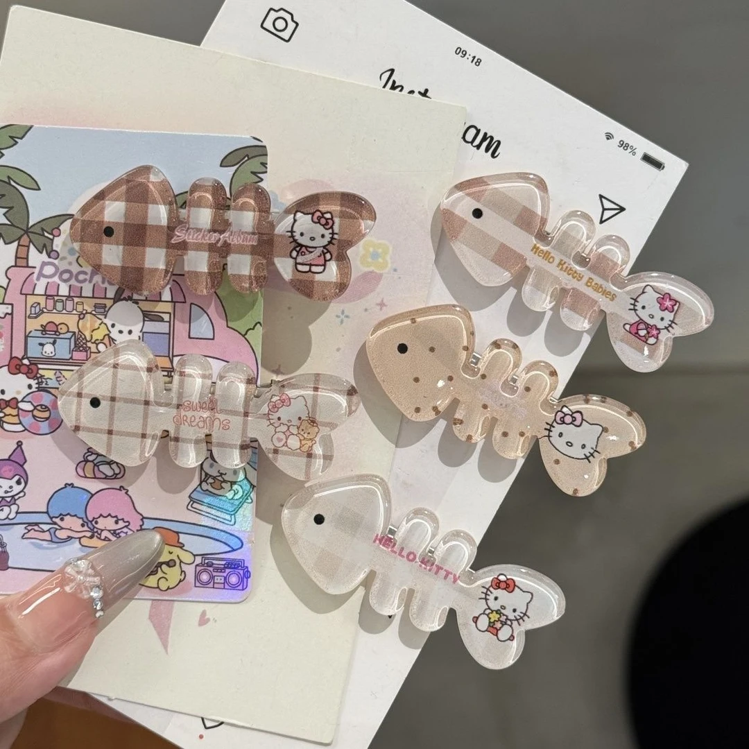 可爱波点格纹鱼骨发夹甜美少女心ins风侧边鸭嘴夹夏日ins风发卡