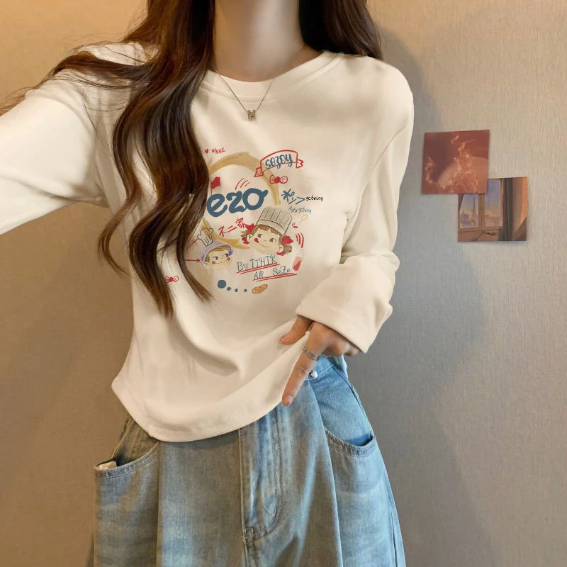 小众设计感磨毛德绒长袖保暖T恤女秋冬季内搭修身显瘦打底衫上衣