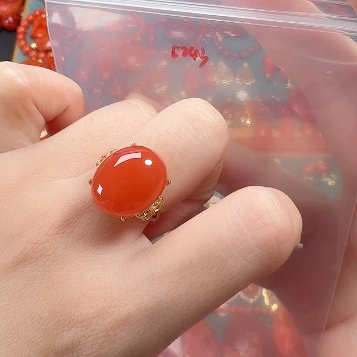 南红玛瑙银S925镶嵌戒指