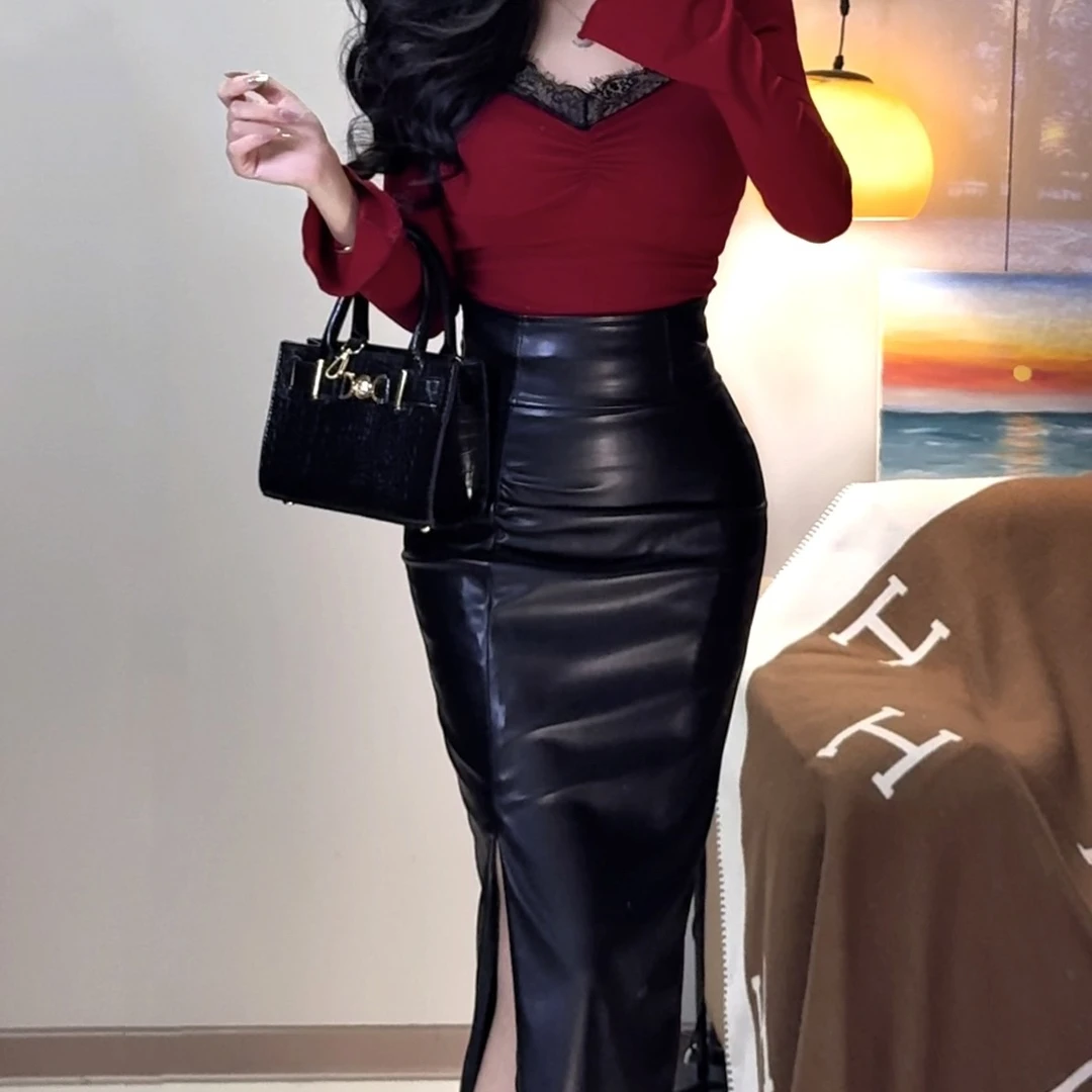 半身裙秋冬款性感包臀裙常规款设计感皮裙拉链开叉显瘦气质洋气